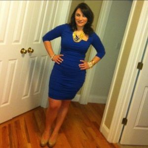 Blue Guess Knee Length Ruched Dress